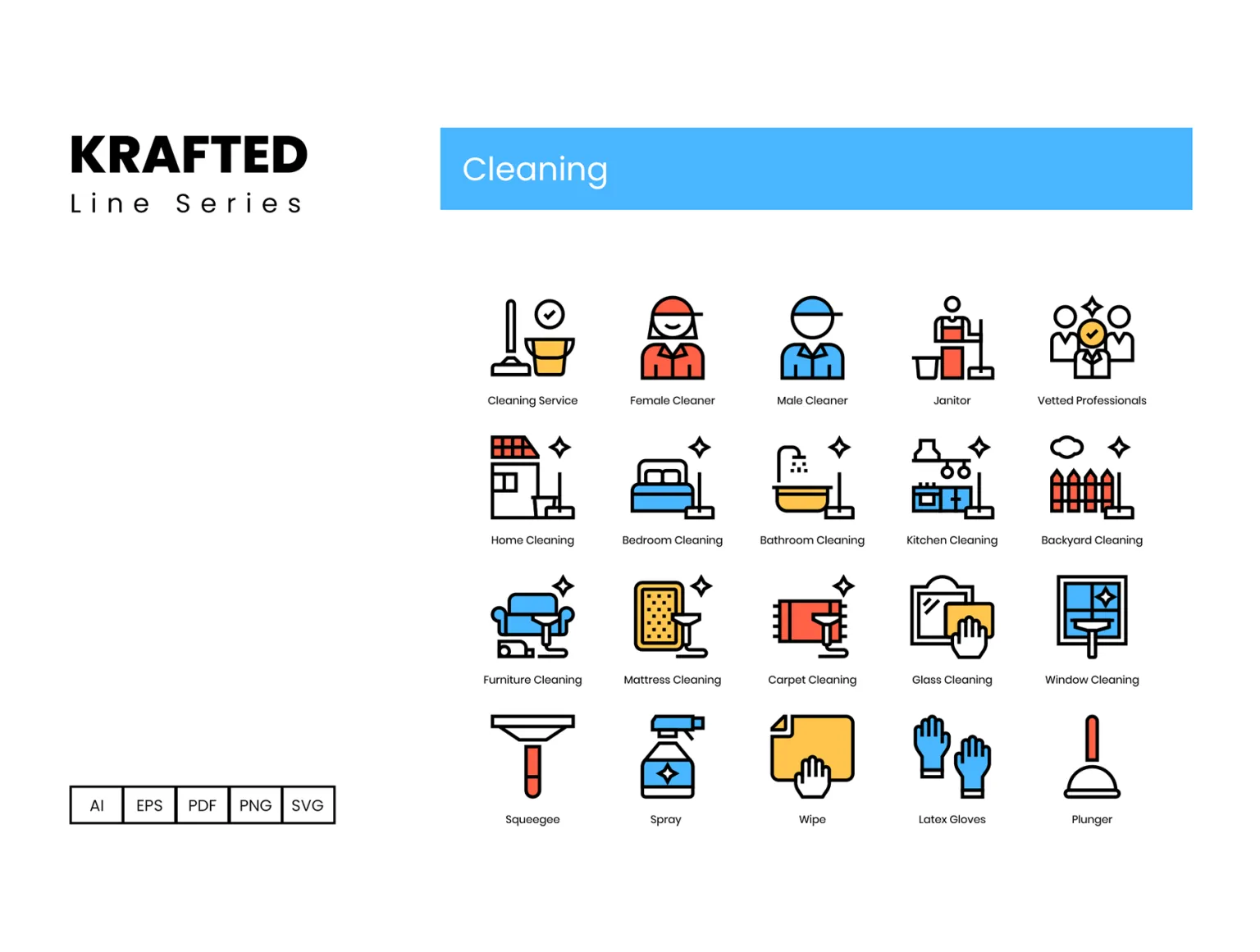 60 Cleaning Icons - Krafted Line Series