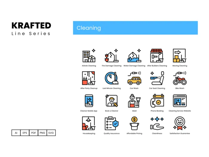 60 Cleaning Icons - Krafted Line Series