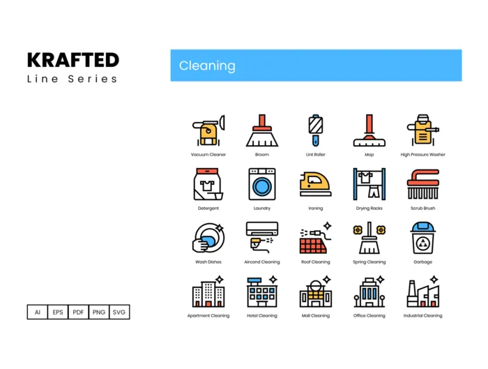 60 Cleaning Icons - Krafted Line Series