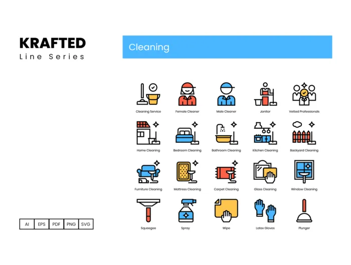 60 Cleaning Icons - Krafted Line Series