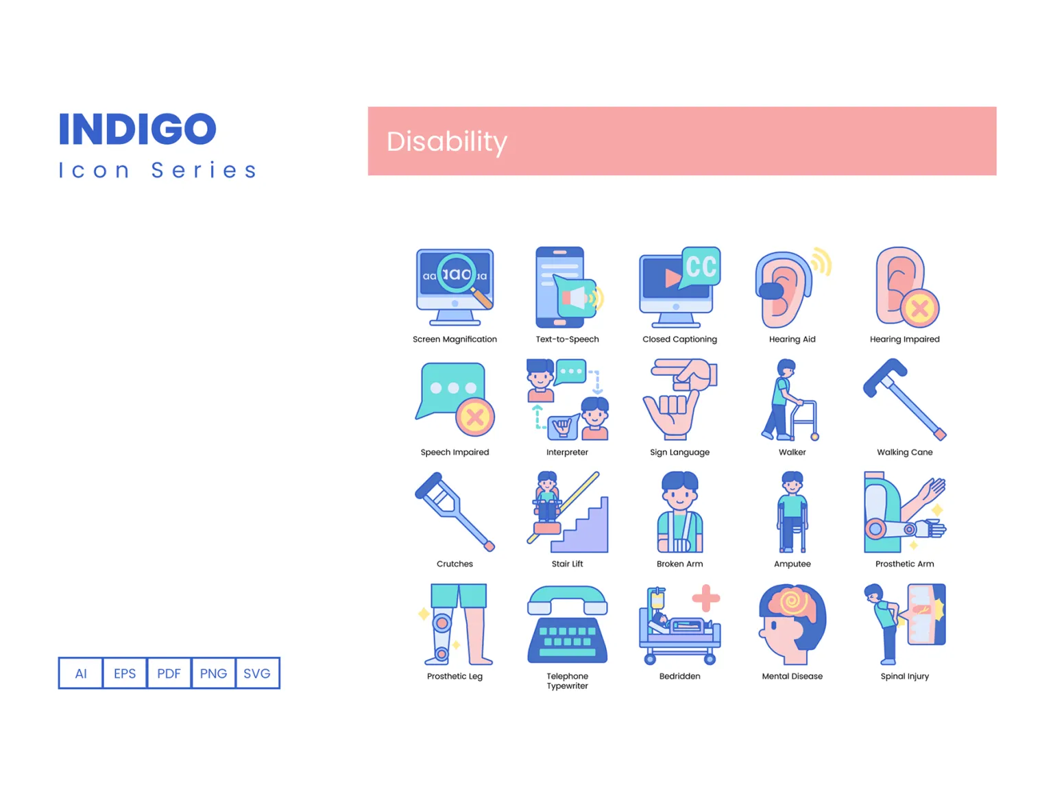 70 Disability Icons- Indigo Series
