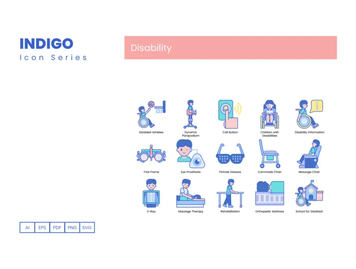 70 Disability Icons- Indigo Series