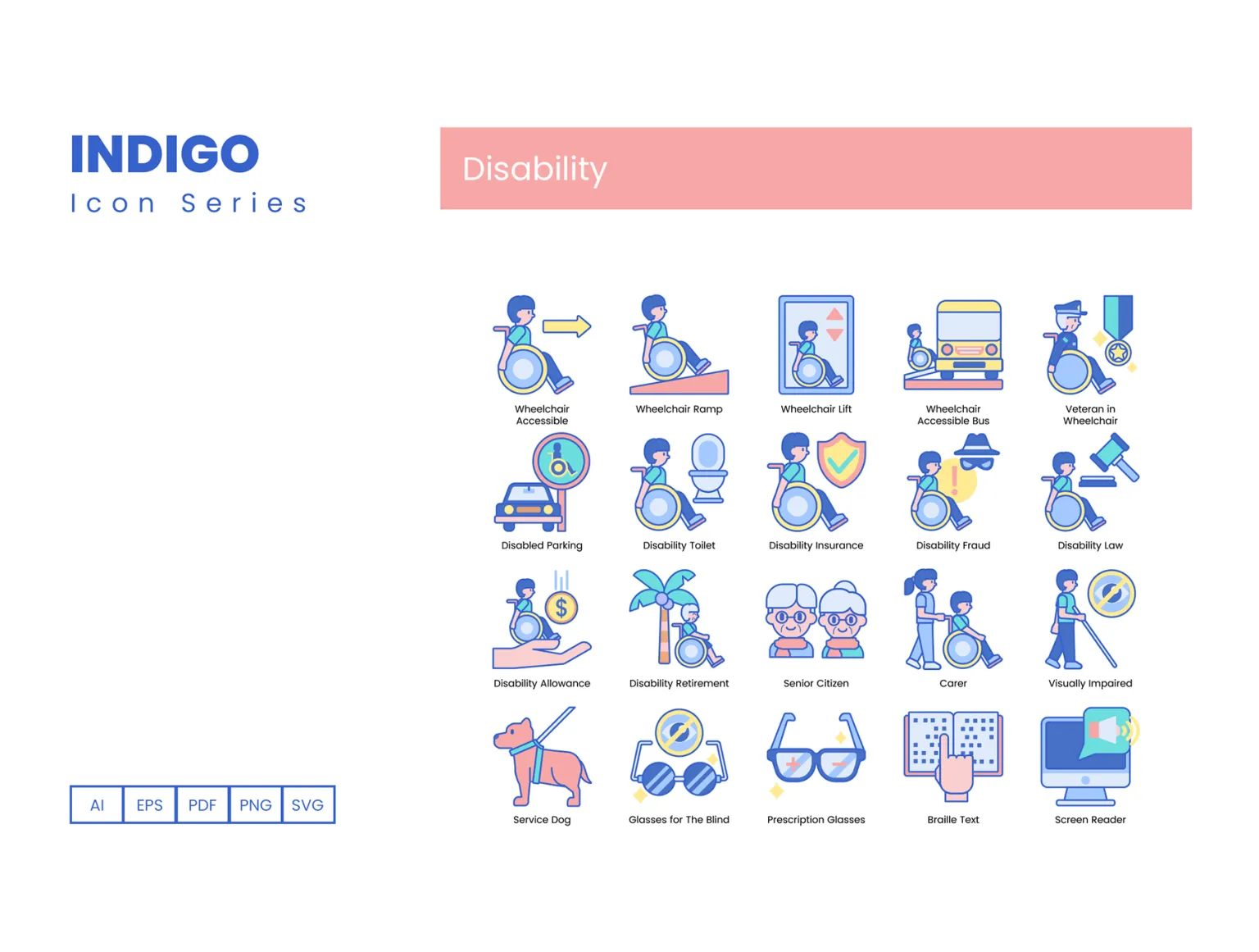70 Disability Icons- Indigo Series