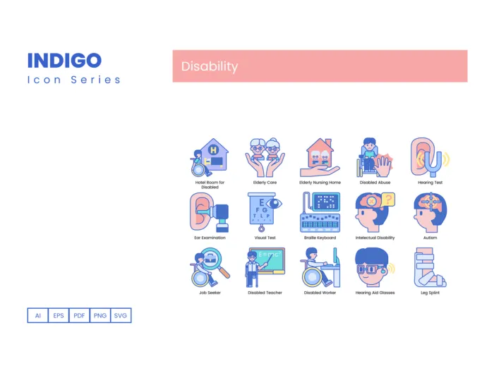 70 Disability Icons- Indigo Series