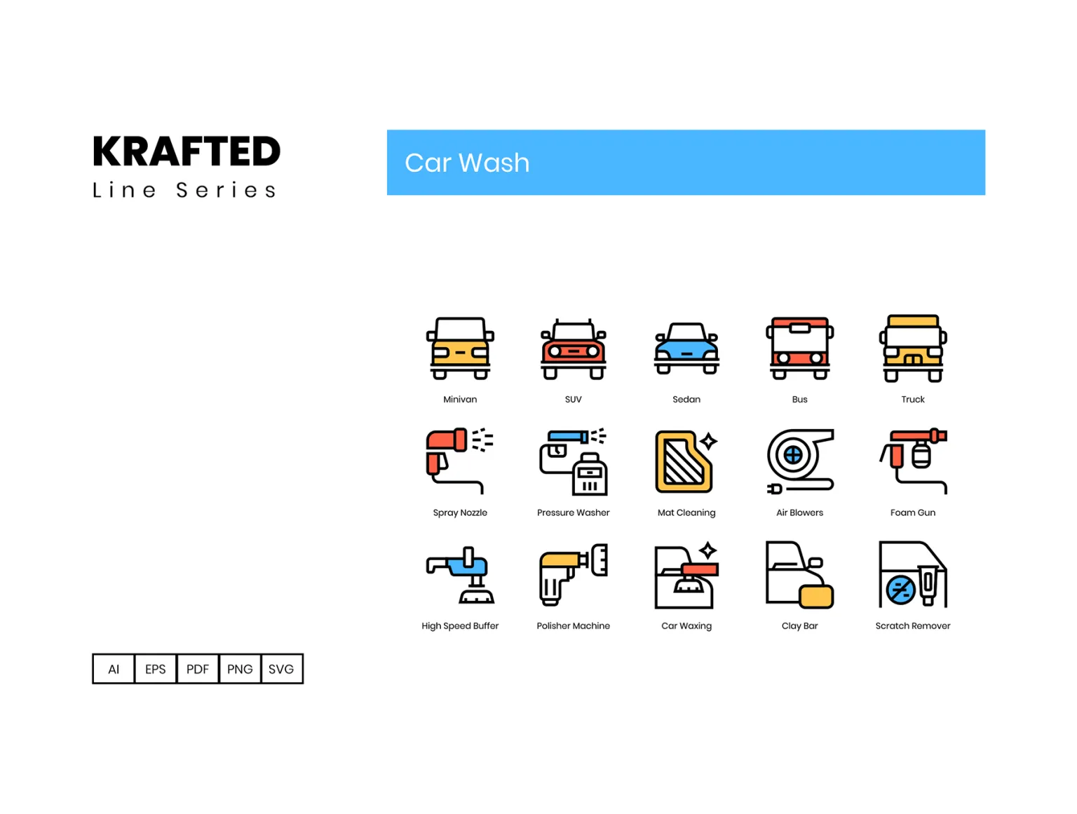 Car Wash Icons - Krafted Line Series