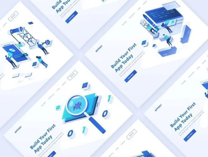 Mobile App & Web Development Isometric (5 Scenes) - AI