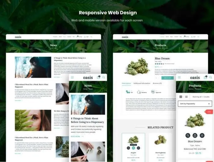 Oasis - Marijuana eCommerce Sketch Template