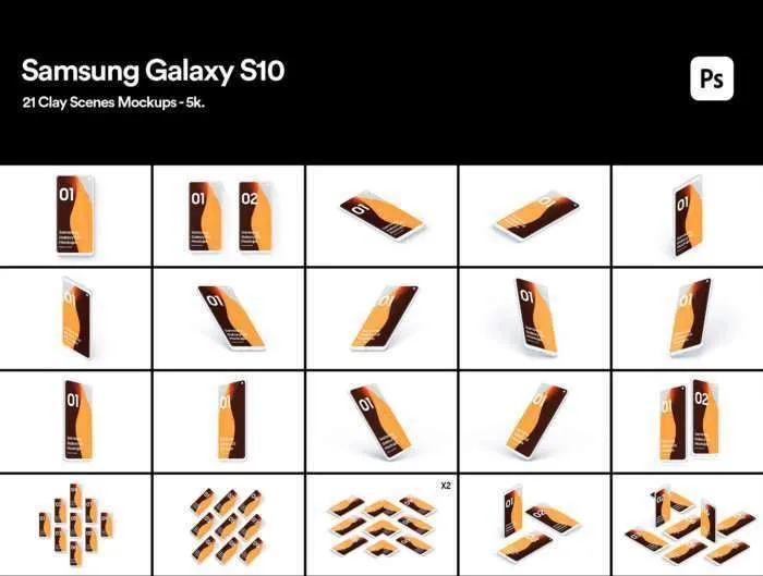Samsung Galaxy S10 - 21 Clay Mockups