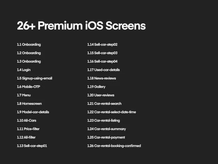 Vola Cars Premium iOS App UI Kit Sketch