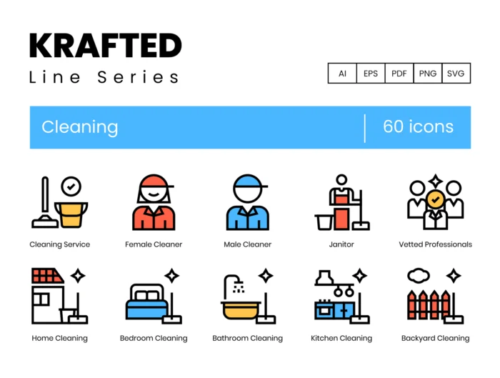 60 Cleaning Icons - Krafted Line Series