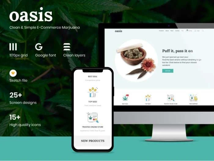 Oasis - Marijuana eCommerce Sketch Template