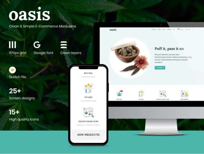 Oasis - Marijuana eCommerce Sketch Template
