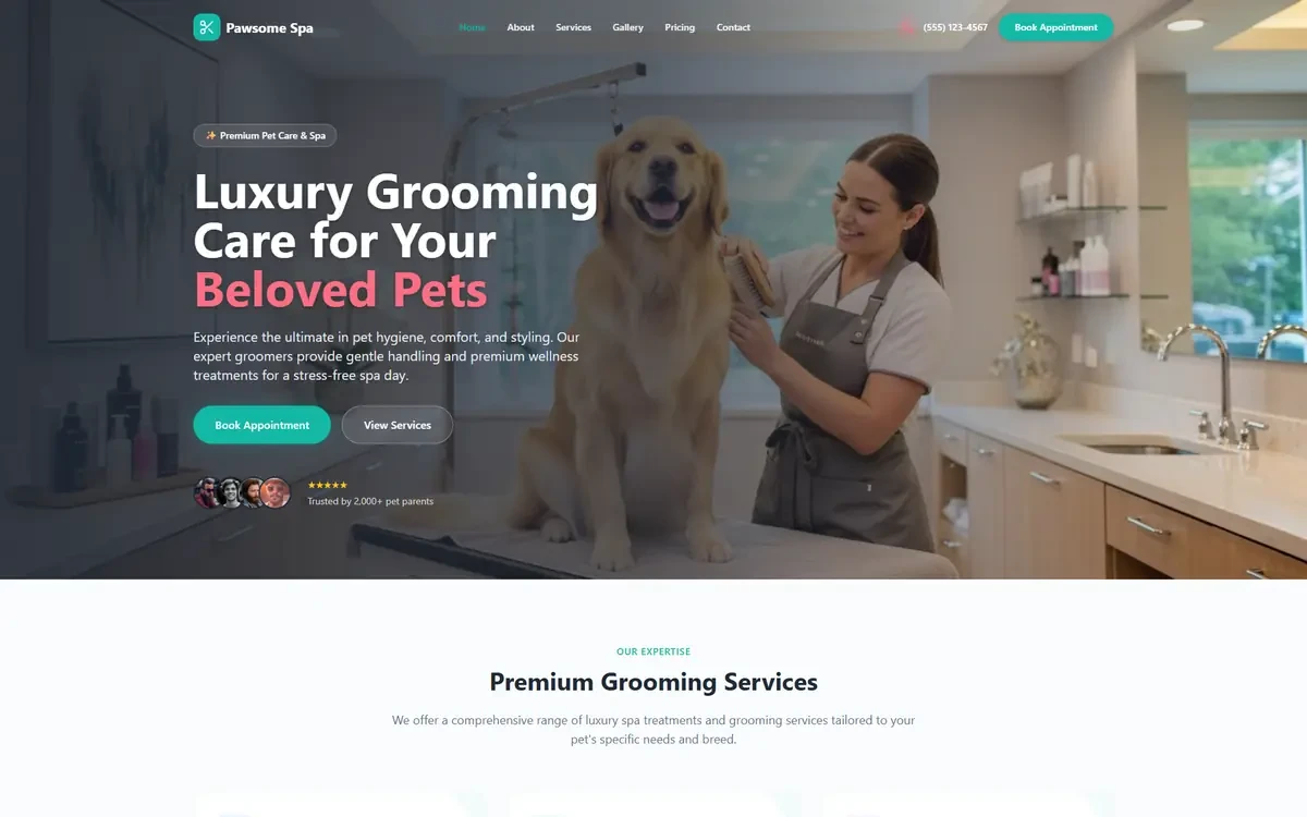 Pet Grooming AI Studio Website Template for GoHighLevel