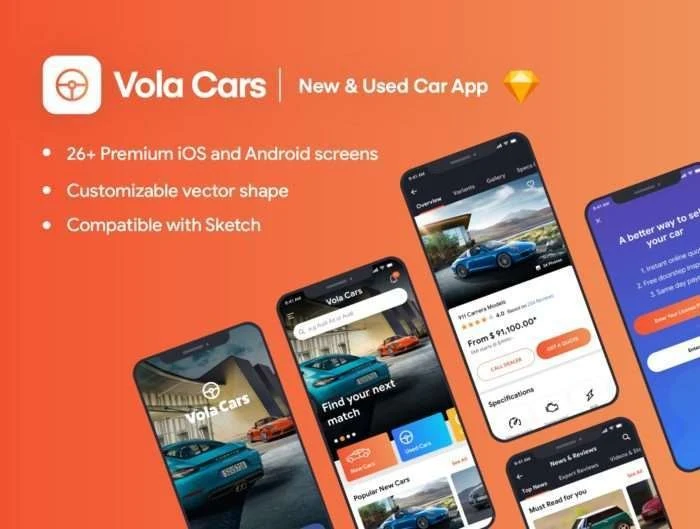 Vola Cars Premium iOS App UI Kit Sketch