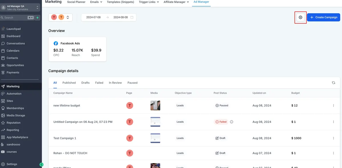 Ad Manager settings : HighLevel Support Portal