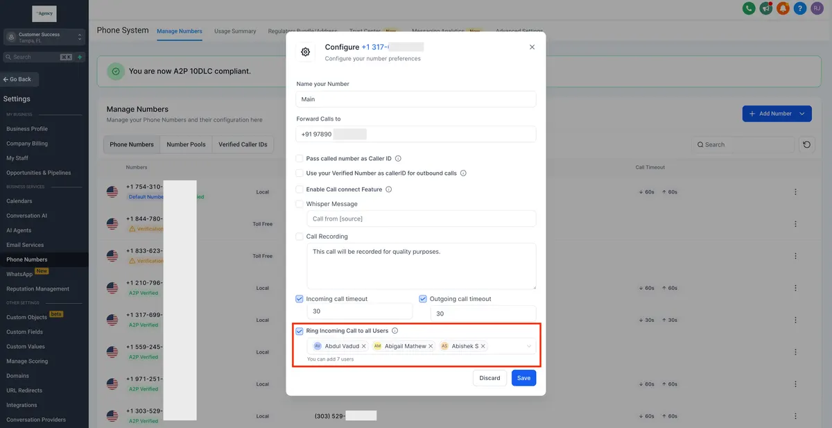 Ring Incoming call to multiple users : HighLevel Support Portal