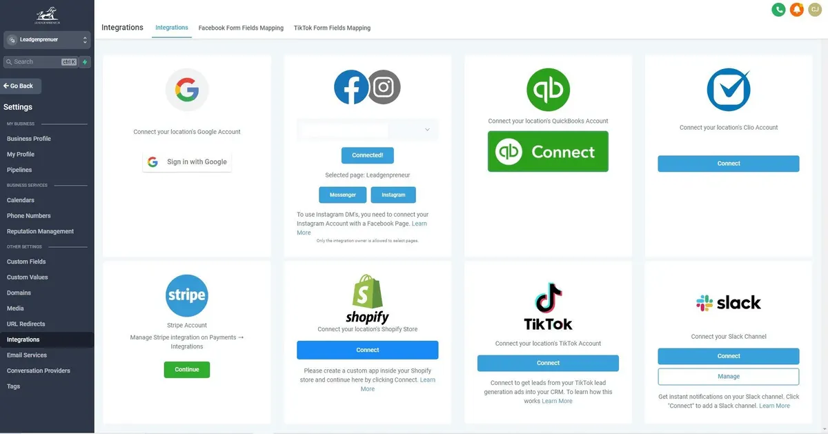 GoHighLevel Integrations - 2025 Available Integrations