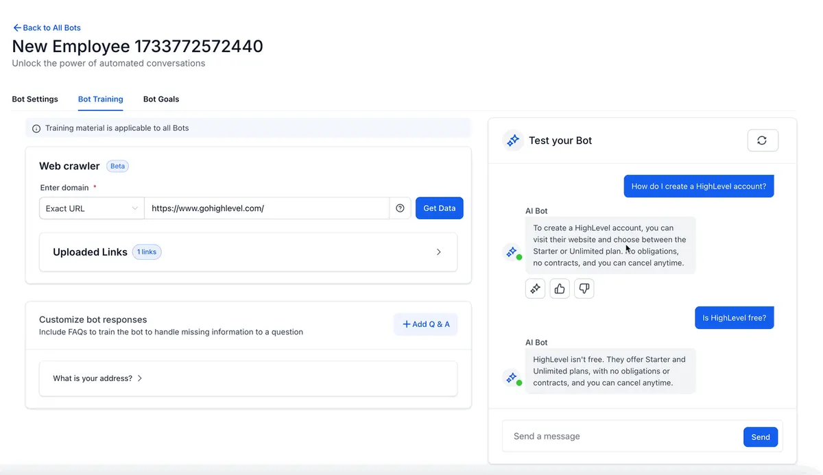 Master AI Bot Training: Web Crawler & Custom Responses Guide : HighLevel  Support Portal
