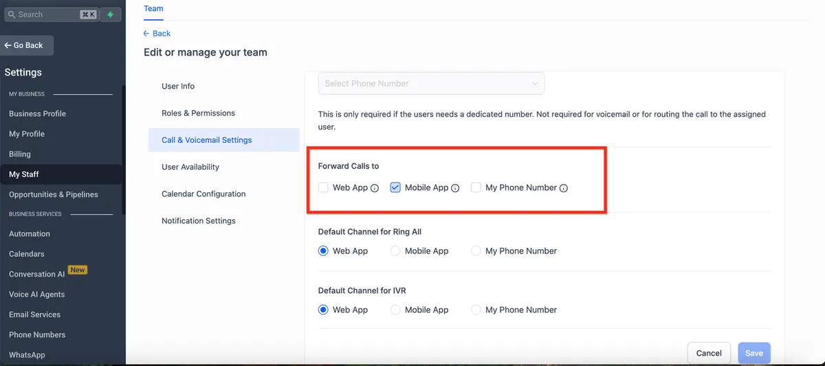 Forward Calls to Mobile App