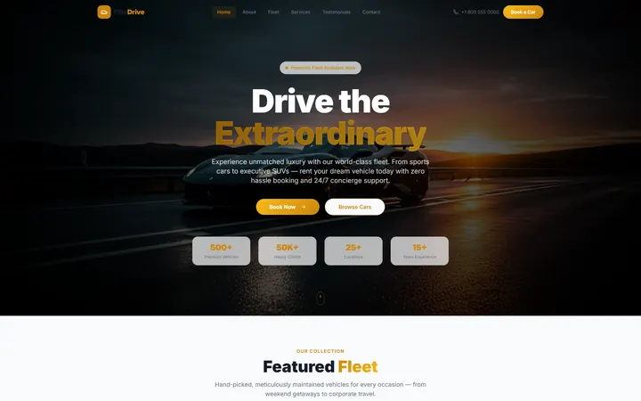 Car Rental GoHighLevel AI Studio website template design 1 home page