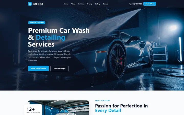 Car Wash GoHighLevel AI Studio website template design 1 home page