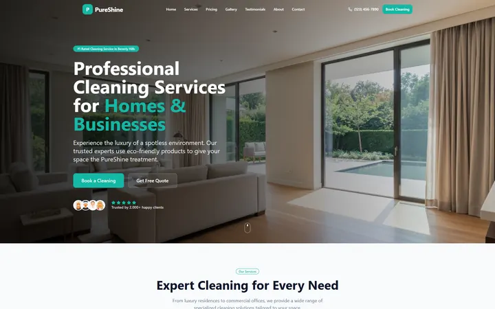 Cleaning Services GoHighLevel AI Studio website template design 1 home page