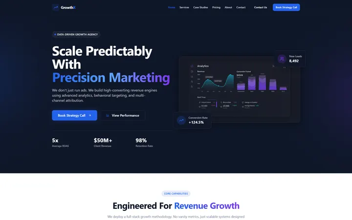 Digital Marketing GoHighLevel AI Studio website template design 1 home page