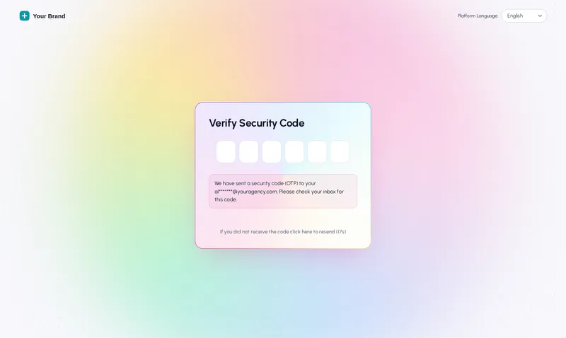 GoHighLevel two-factor code screen in the Holographic login design