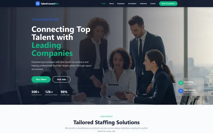 Hiring & Staffing GoHighLevel AI Studio website template design 1 home page