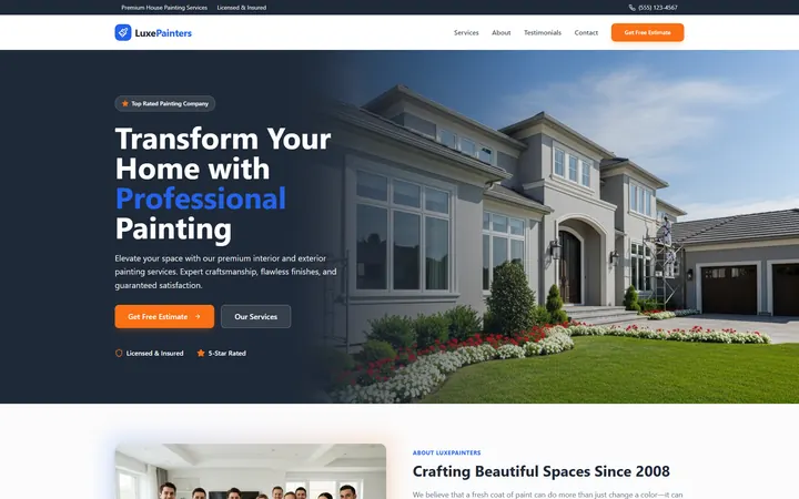 House Painting GoHighLevel AI Studio website template design 1 home page