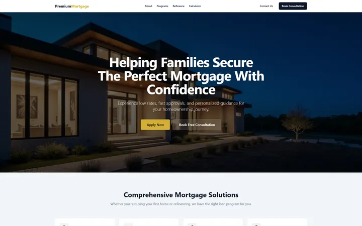 Mortgage GoHighLevel AI Studio website template design 1 home page